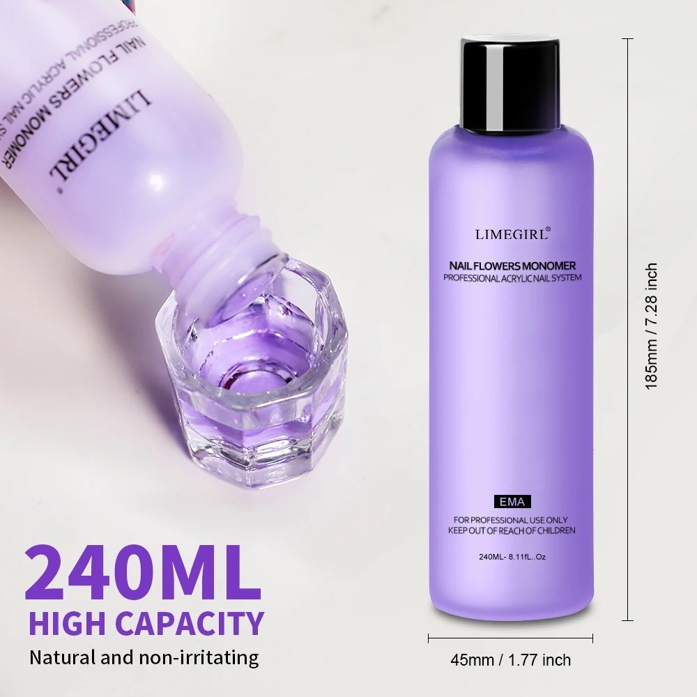 Limegirl Acrylic Nail Liquid Monomer 40–240ml Crystal Clear Nail Art Solution
