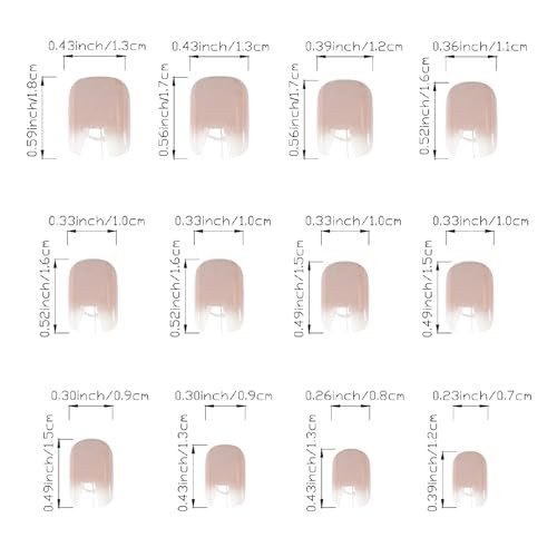Chrome Press on Nails Short Square White Gradient Fake Nails Nude Pink S26