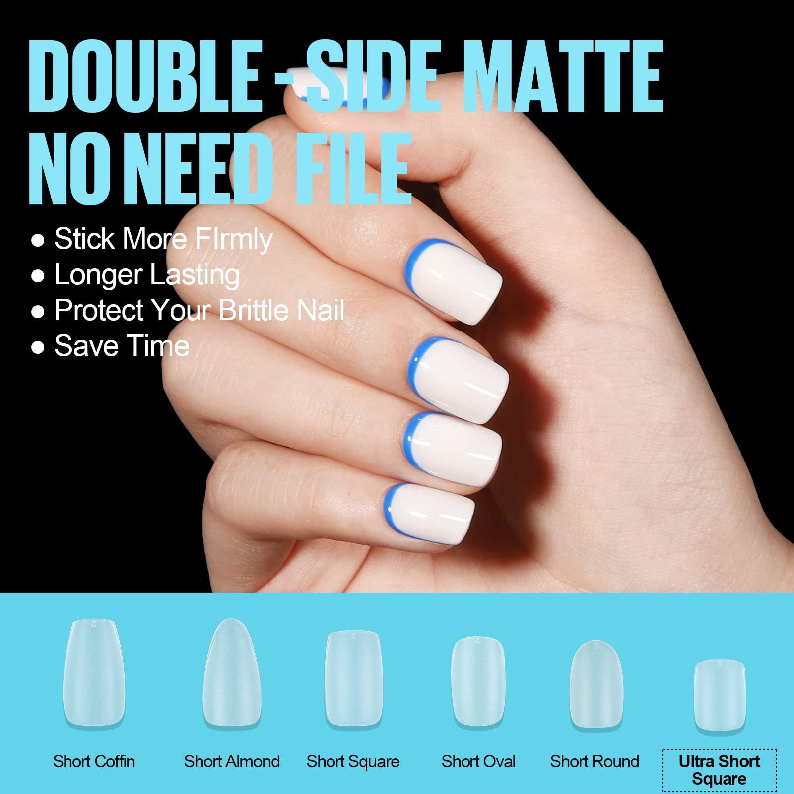 Extra Short Square Nail Tips, 15 Sizes Soft Doublesided Matte Fake Nails for …