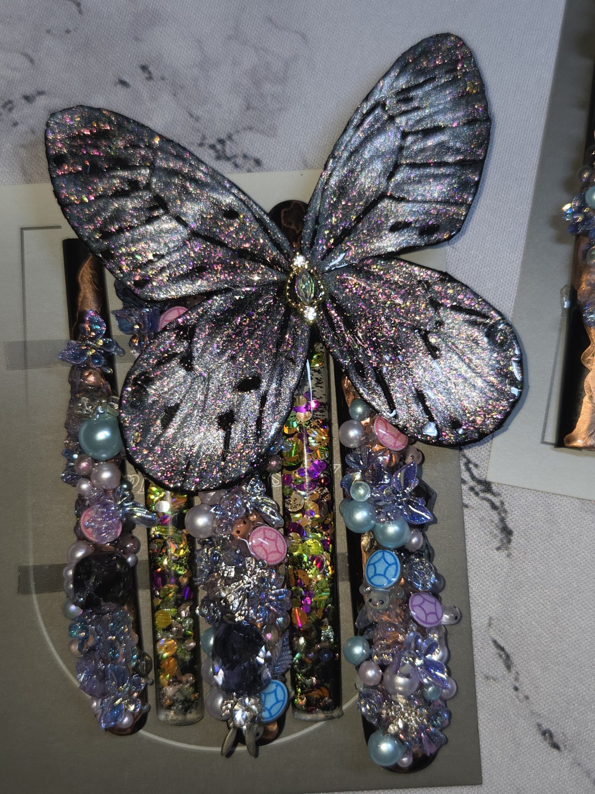 Press On Nails Medium XXXXLONG pink purple butterfly water nails.