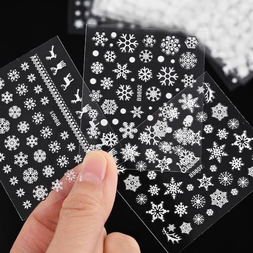3D White Snowflake Nail Stickers Christmas Nail Art Stickers 3D Snowmen Xmas W4