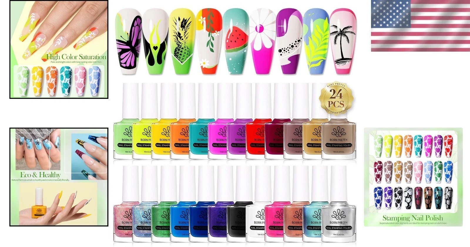 24 Color Bulk Nail Art Stamping Polish with Holographic and Chameleon Finishes