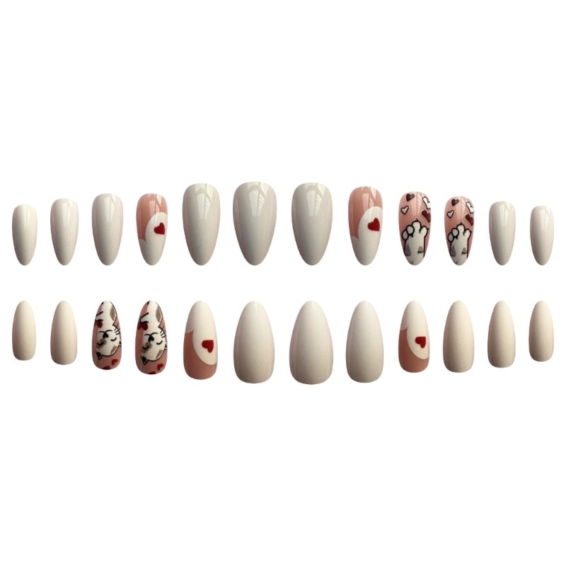 Lovely Cats False Nail Heart Artificial Nail Glossy Press On Nail for Woman