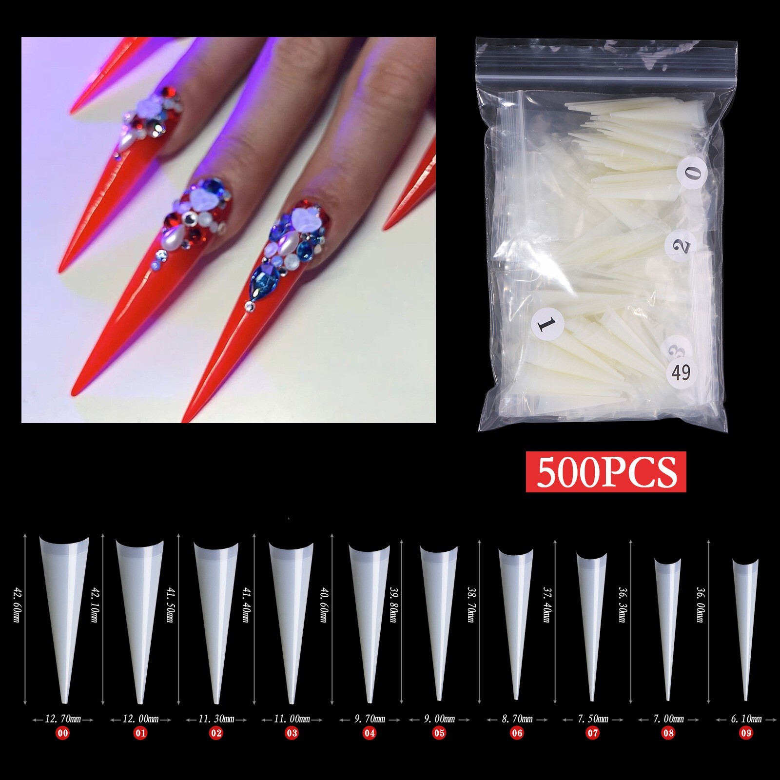 XL~XXXL False Nail Tips C Curve Stiletto Half Cover Fake Nails Finge 300/500Pcs