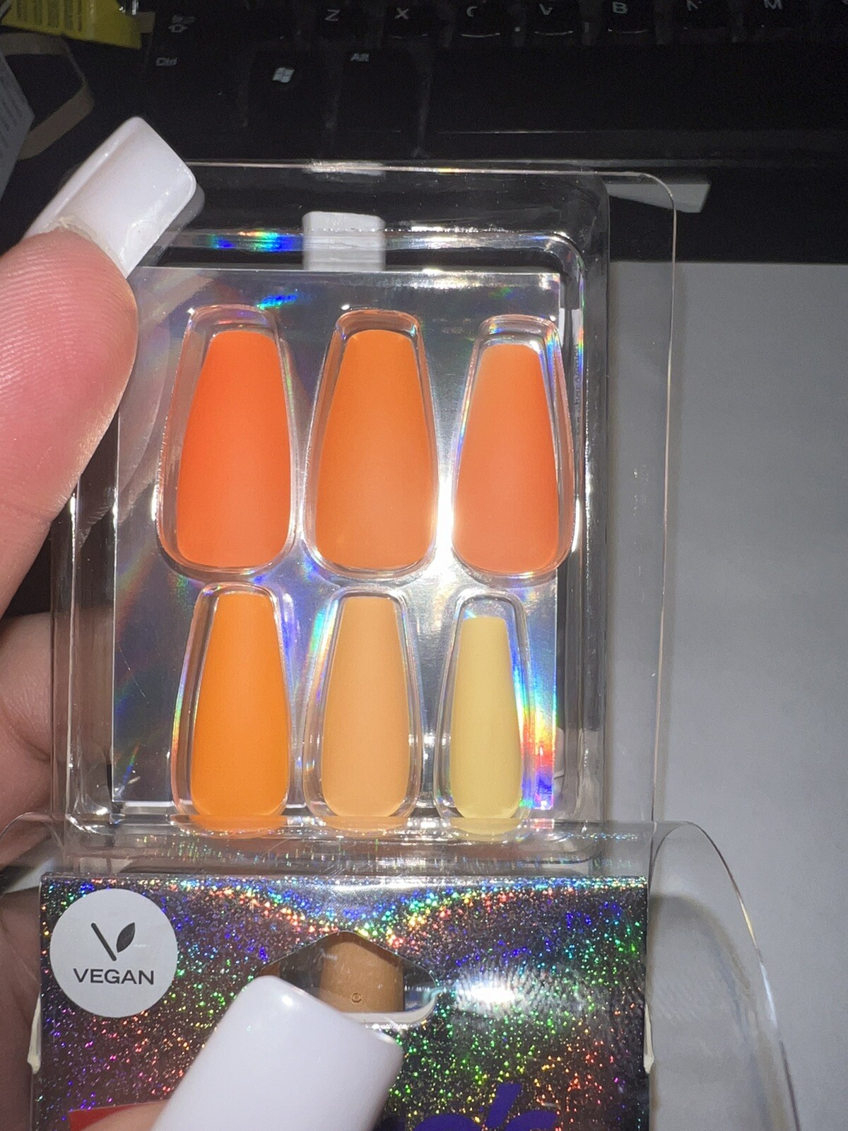 24pc Claire’s Fake False Press On Nails Glue On Vegan Orange Sunset Coffin