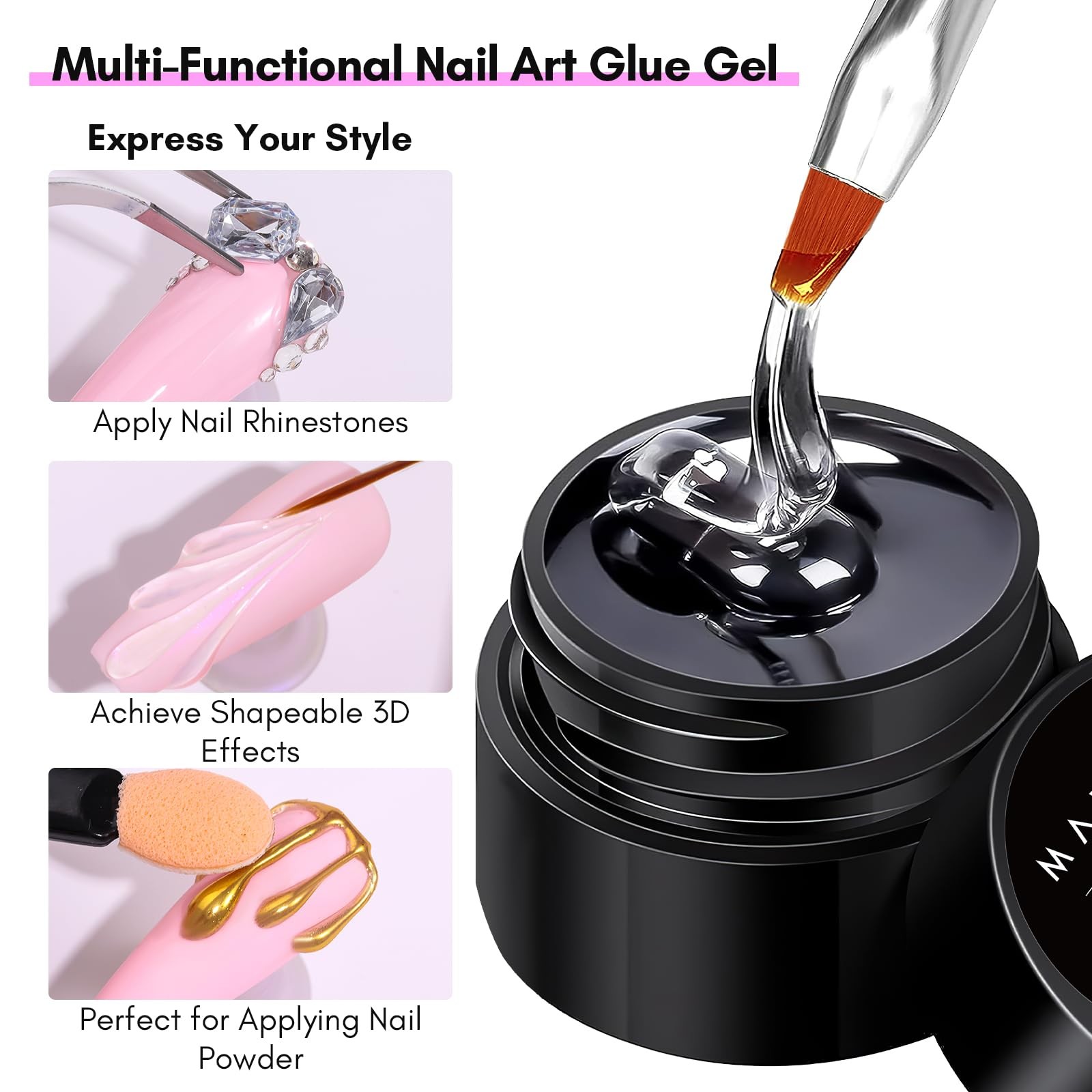 Makartt Nail Rhinestone Glue A-For All Rhinestones with Brush Pen, Clear