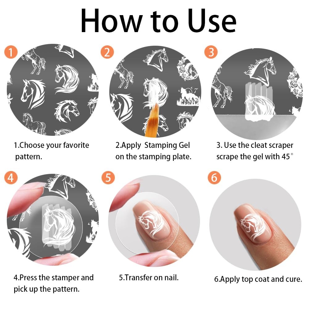 4pcs Horse Nail Stamping Plate Running Horse Nail Art Template Animals Nails …