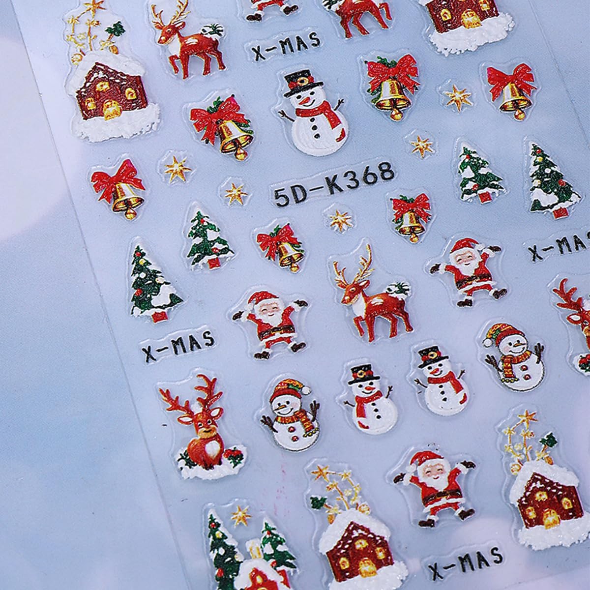 2 Sheets Embossed Christmas Nail Stickers for Nail Art Santa Claus Snowman Na…