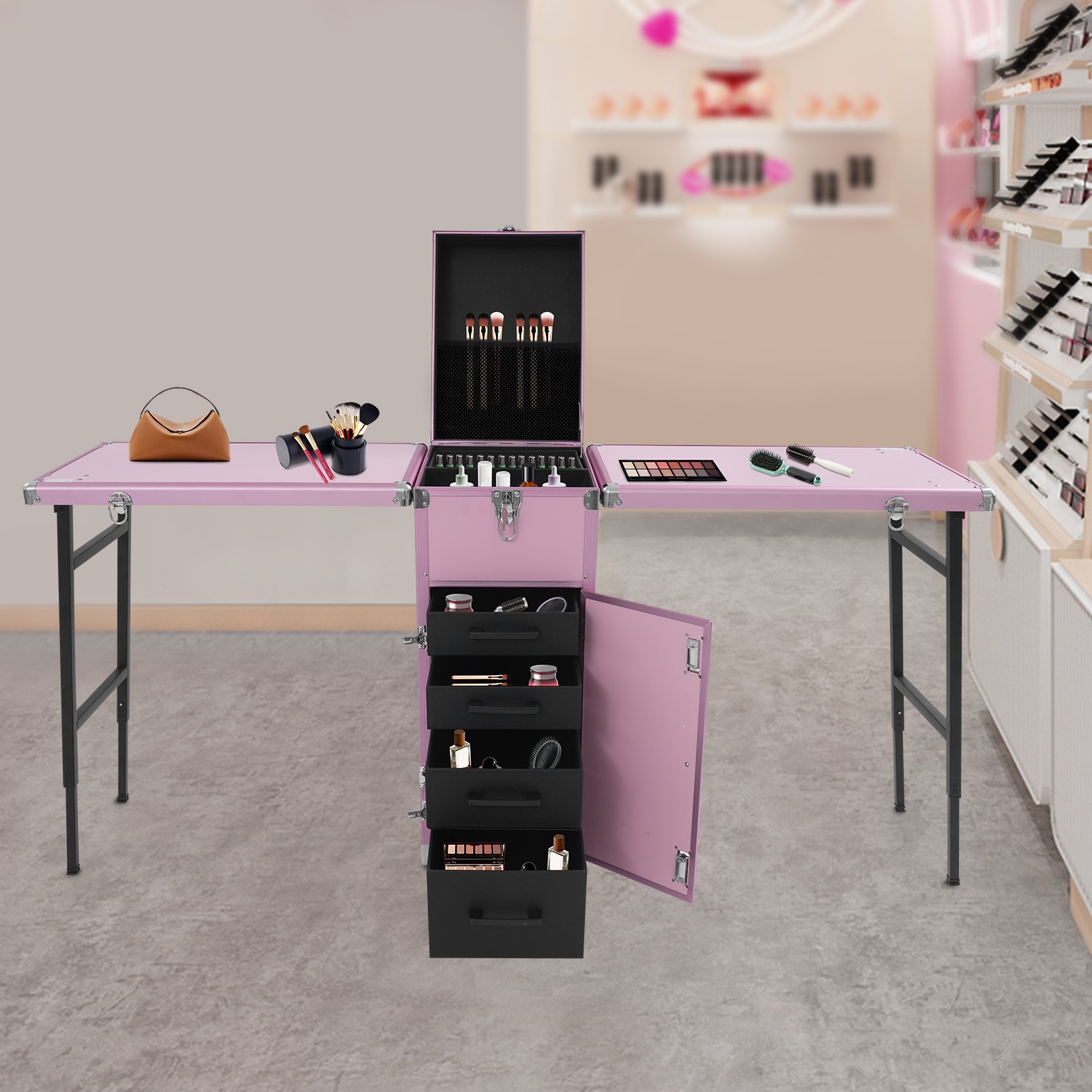 Portable Nail Table Desk, Foldable Rolling Manicure Table, 2 Desktop Case