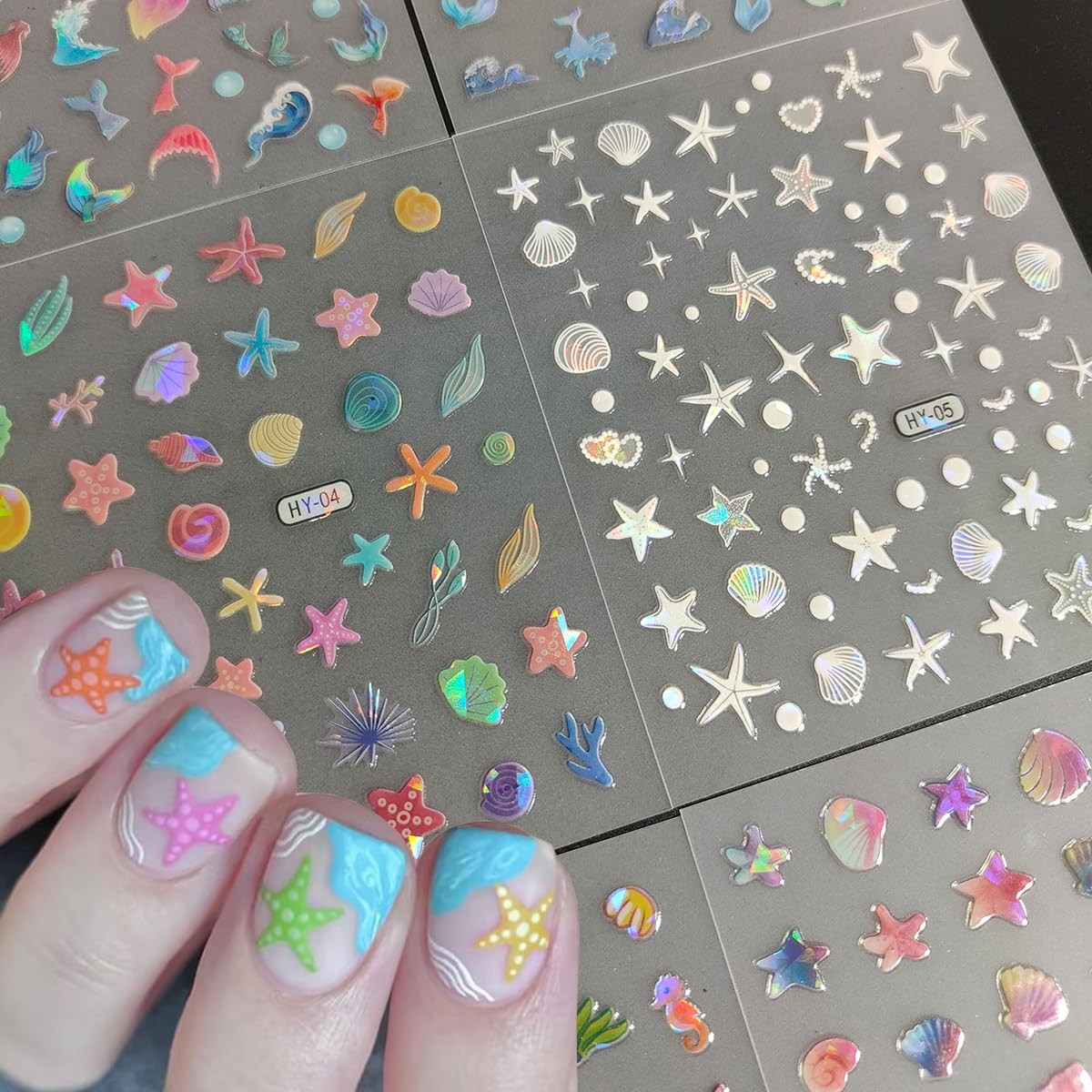 12Sheets Summer Nail Art Stickers Shell Starfish Cute Color