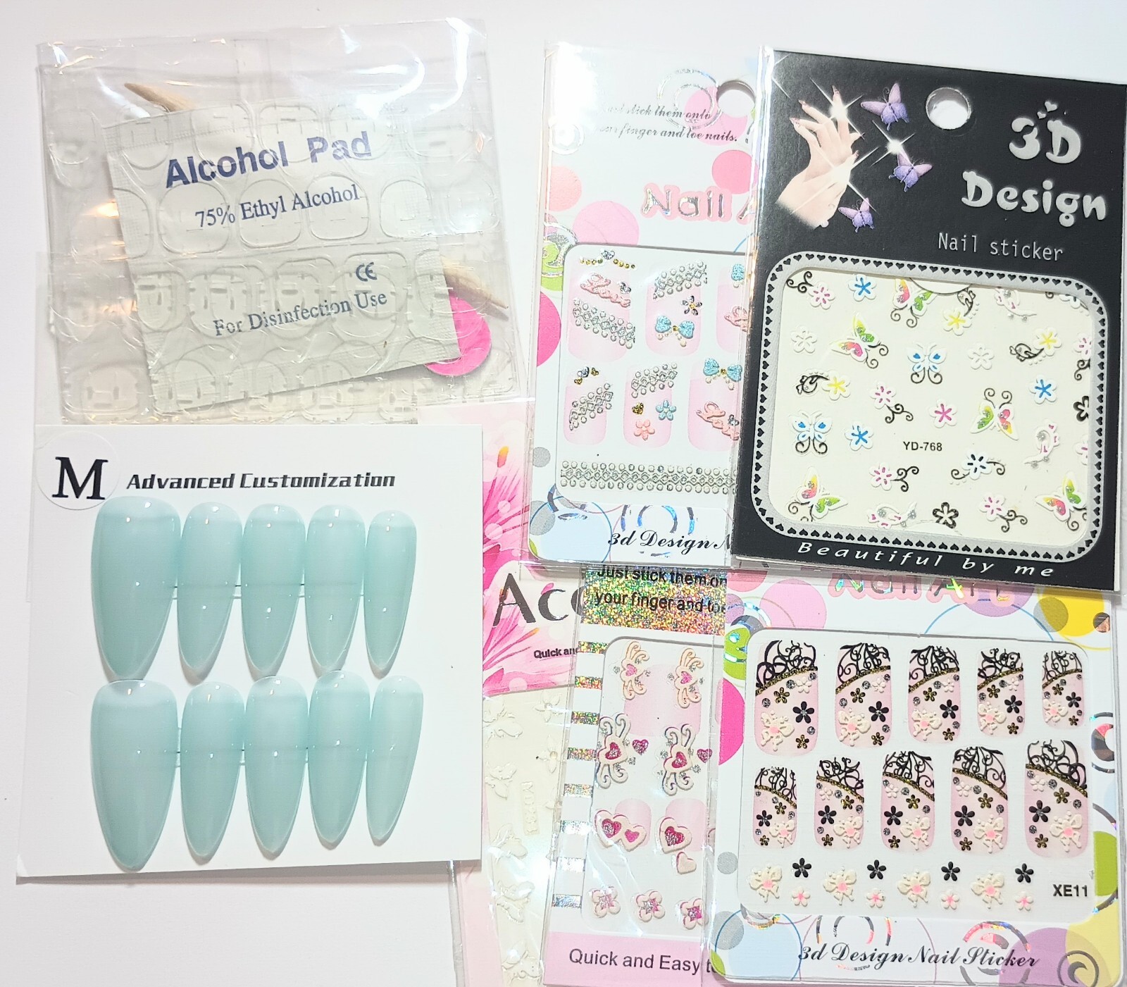 Handmade press on nails easy to put on & off reusable +5 pieces nail stickers.