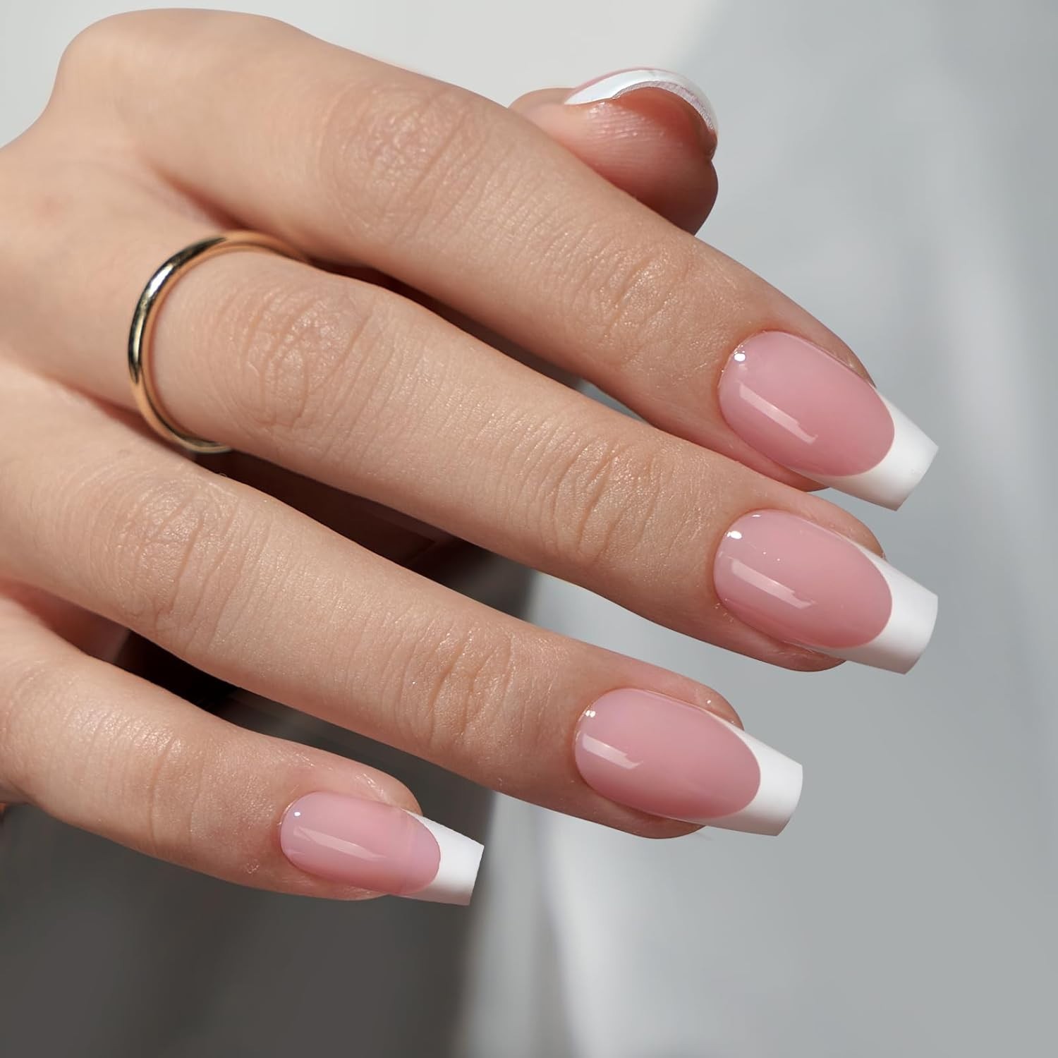 Malleable Pink Coffin French Gel Nails – Quick Application for Stylish Manicure