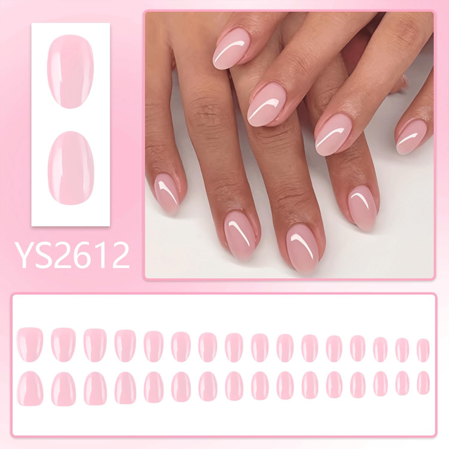 Nude Pink Press On Nails Short Oval Fake Nails Solid Natural Pink Nails Press…