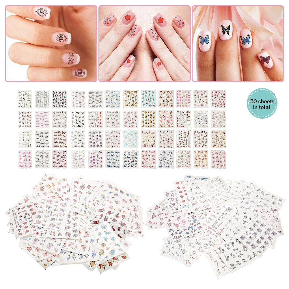 50 Sheets Mixed Flower Cartoon Nail Art Water Transfer Sticker Nail