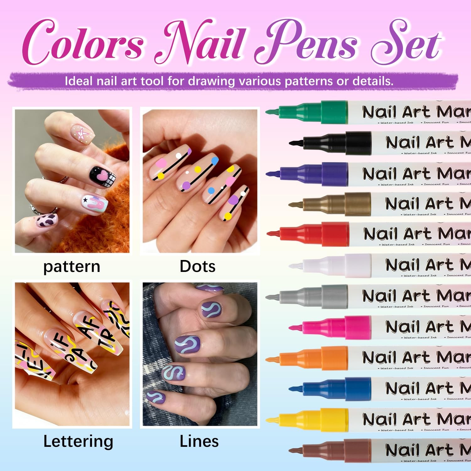 RFENLY 24 Colors Nail Art Pens Set, 3D 0.5MM Polish Pens, DIY 02#