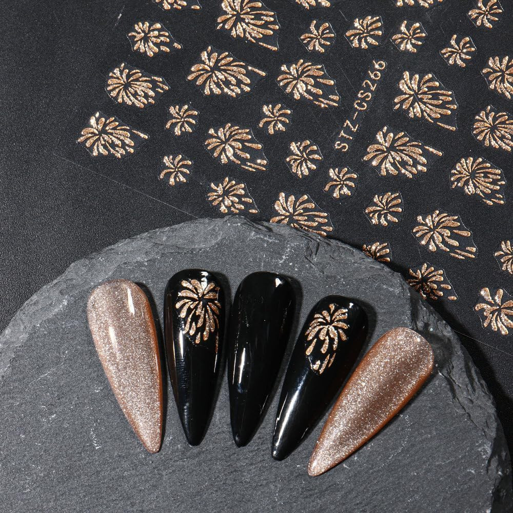 3D Glitter Firework Nail Stickers New Year Nail Art Stickers Colorful Fireworks
