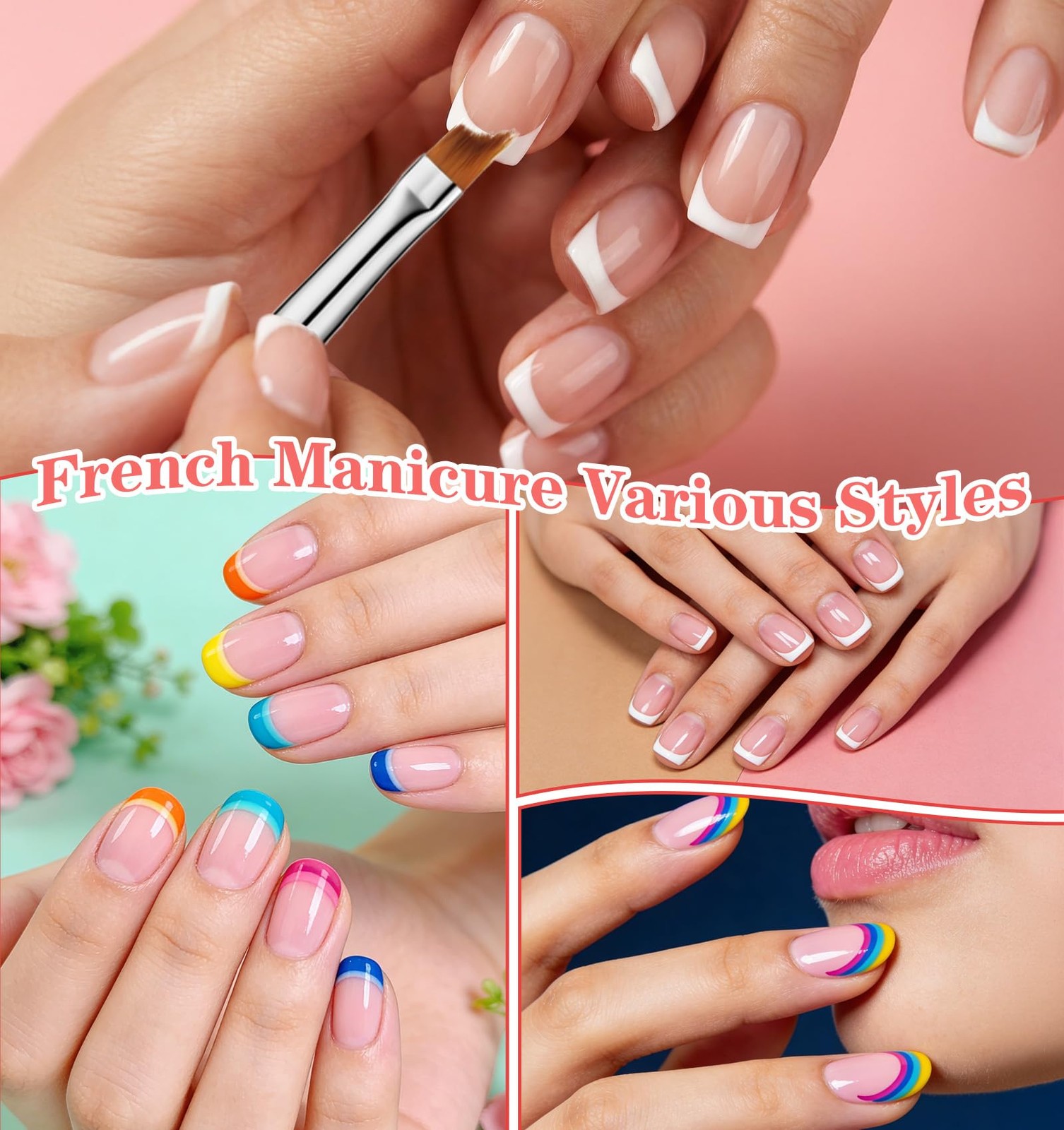 6 Pcs French Manicure Brush, French Tip Brush with Soft Oblique Head
