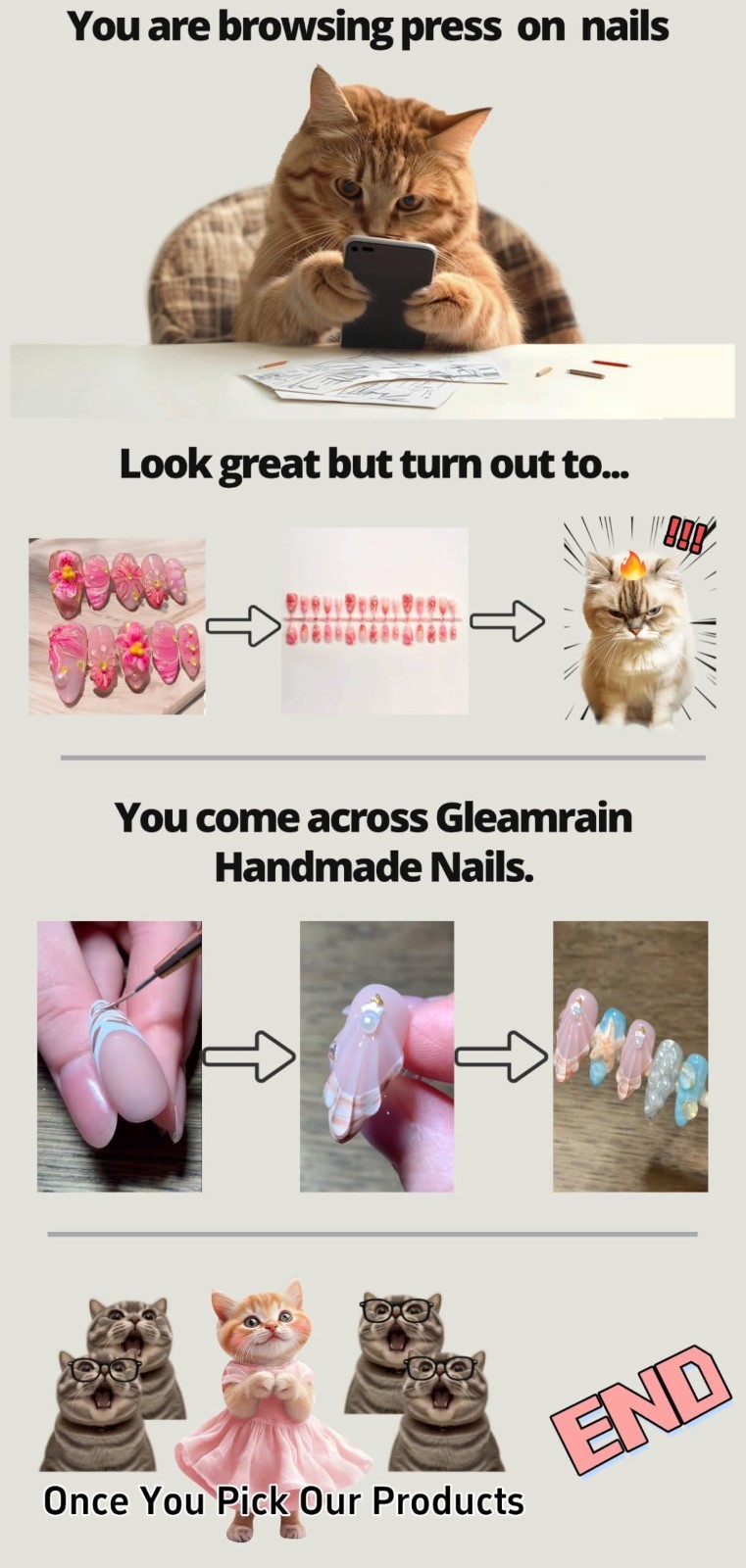 Medium Almond Press-On Nails, Handmade French Tip with Flower & Pearl Design, Ch