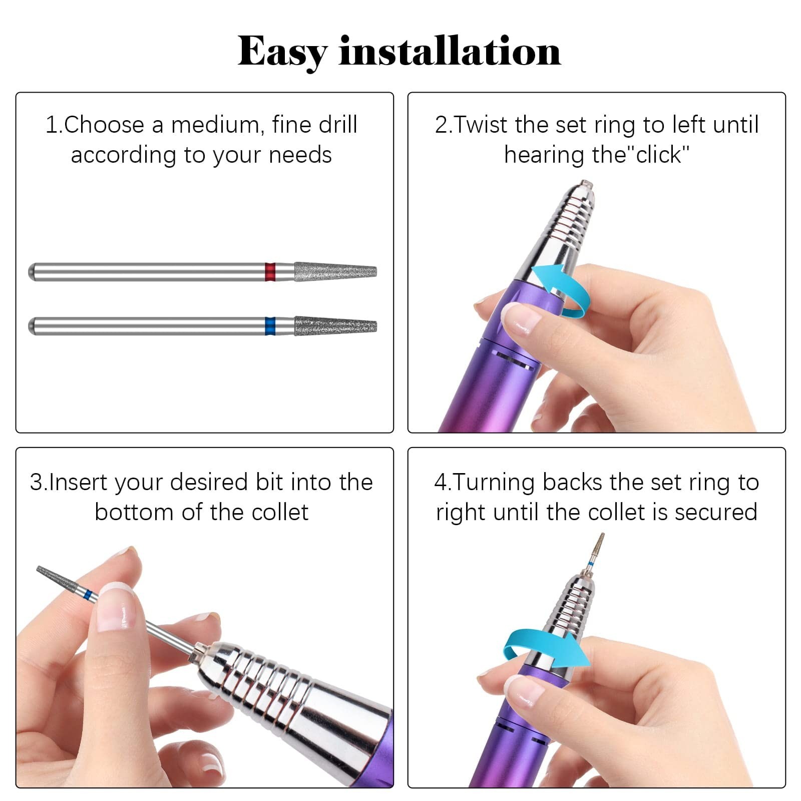 Nail Drill Bits Cuticle Nail Drill Bit Tapered Barrel Cuticle Drill Bits with…