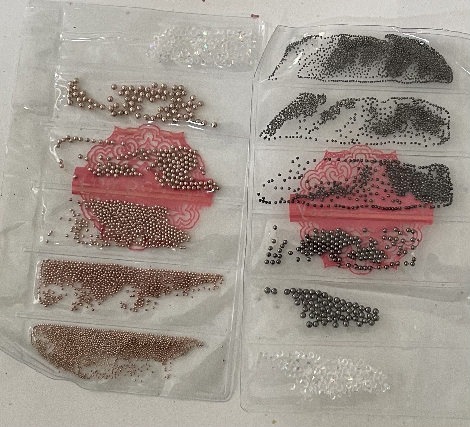 Metallic Nail Art Charm Beads Caviar 2 Sets Multiple Size Colors Plastic Sleeve