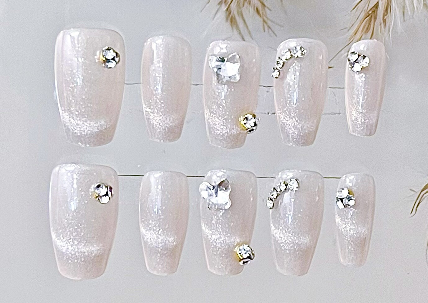 Manicure Handmade Press On Nails 10pc Reusable Artistic Design DIY Long Square
