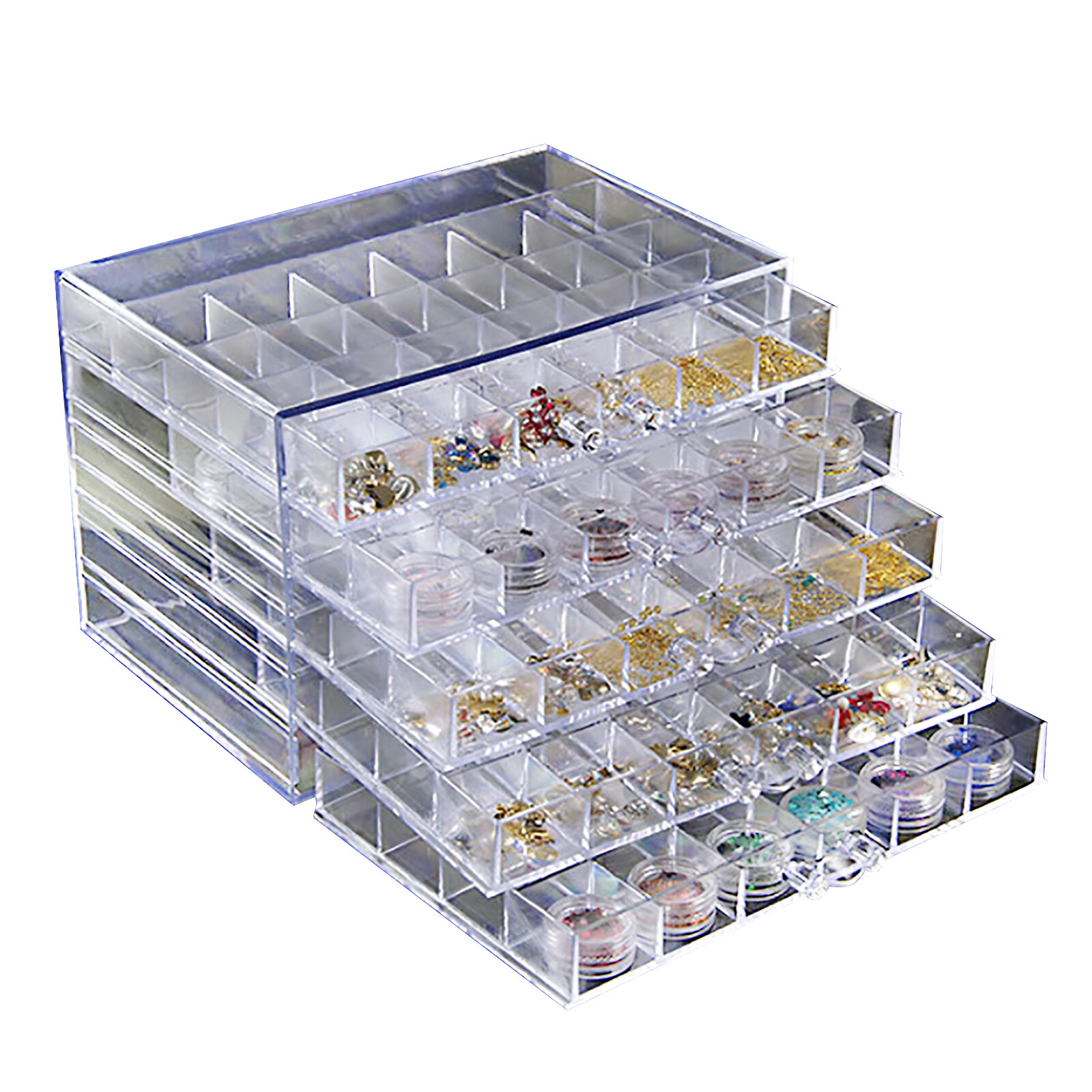120 Grids Nail Art Storage Case 5-layer Drawer Acrylic Clear Organizer Box NEW