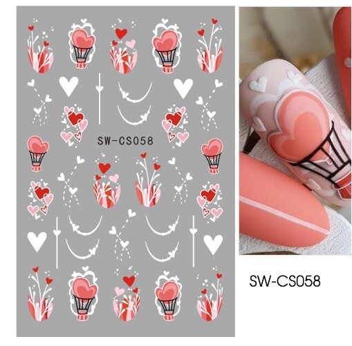Nail Art Stickers Decals Transfers Valentines Day Pink Love Hearts Red Heart