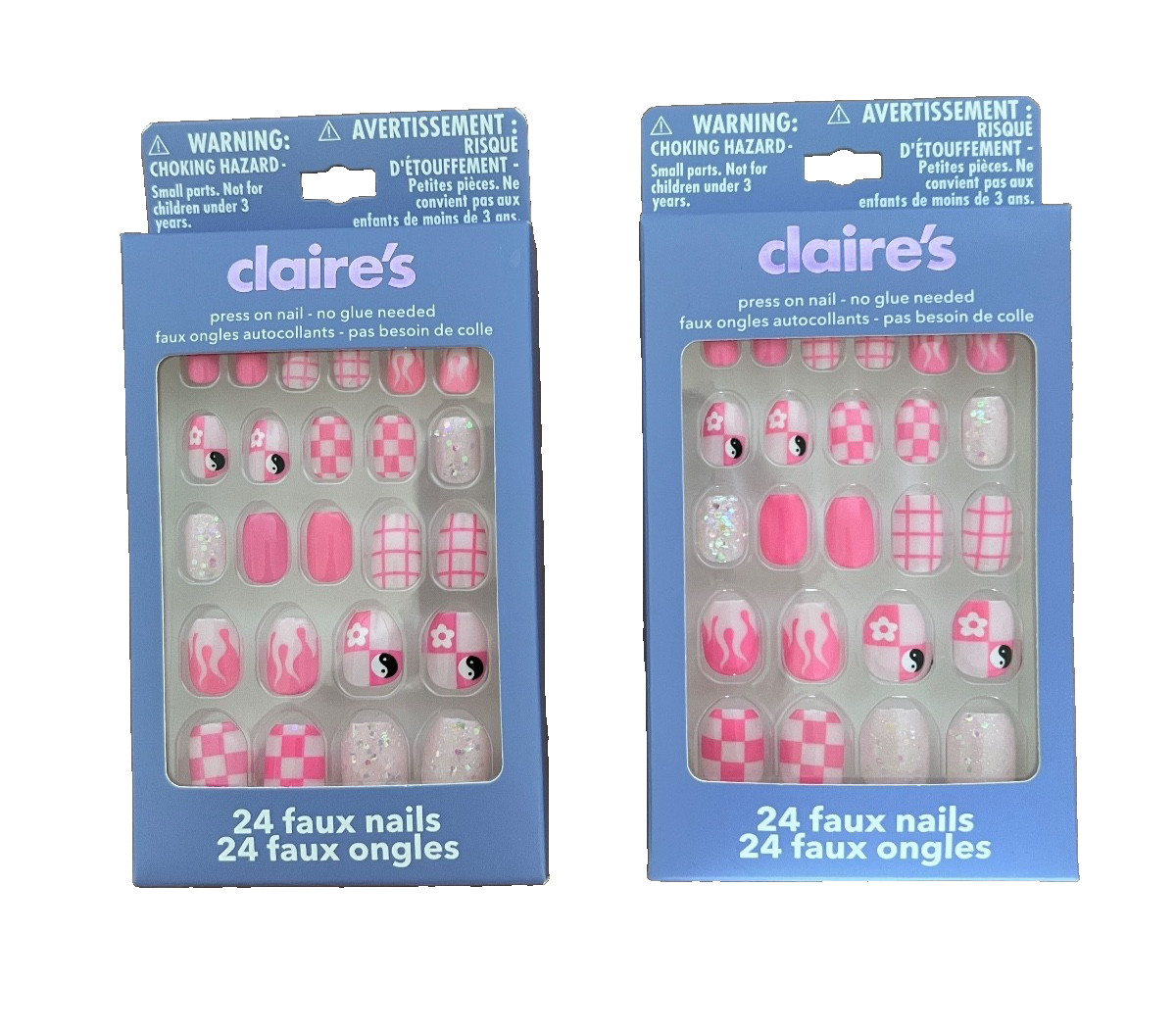 Lot of 2 Pack Claire’s Press On Nail Faux Nails Yin-Yang Colorful Pink Set