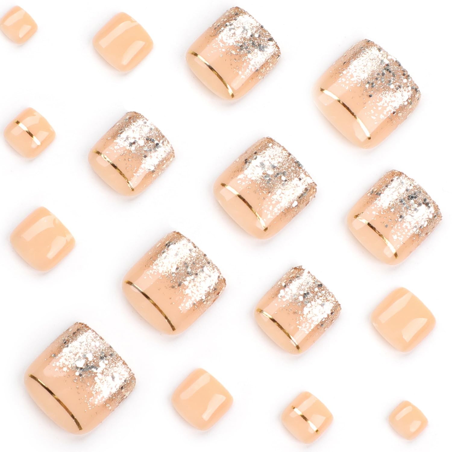 24 Pcs Nude Press on Toenails Square Toe Nails Short Fake Color1