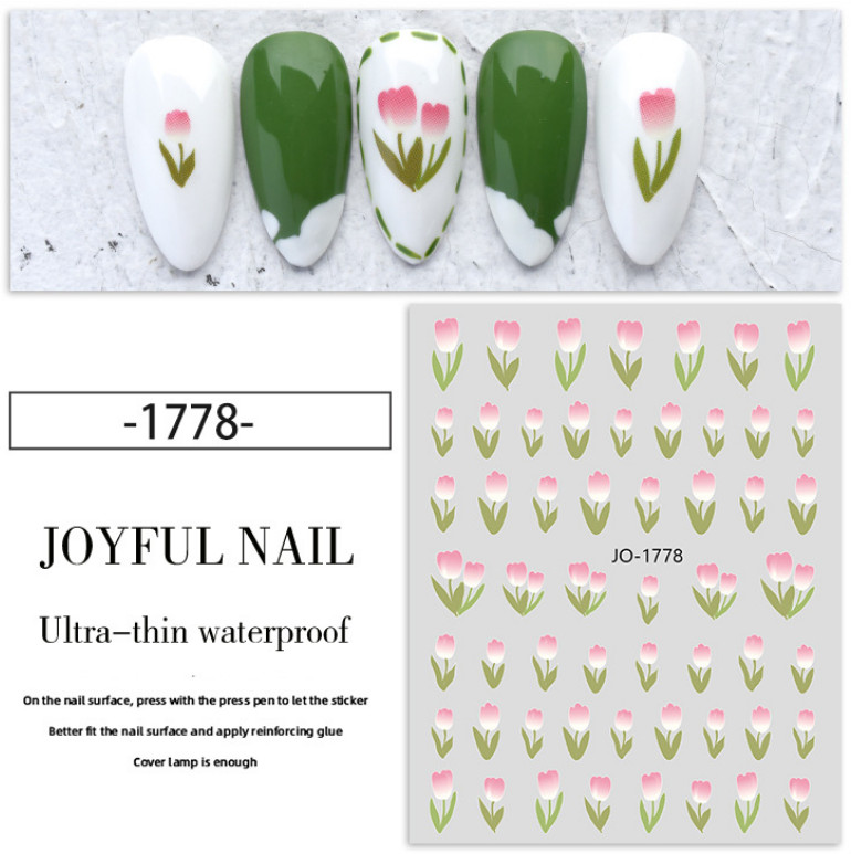 Colorful Florals Tulip Flower 3D Nail Art Sticker Elegant Pink Nail Decal NS35