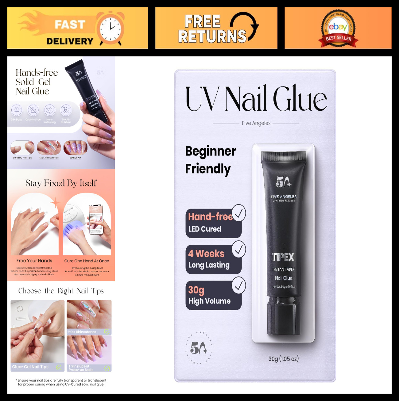 Strong Hold UV Gel Nail Glue 30g – Long-Lasting Adhesive for Soft Gel & Acrylic