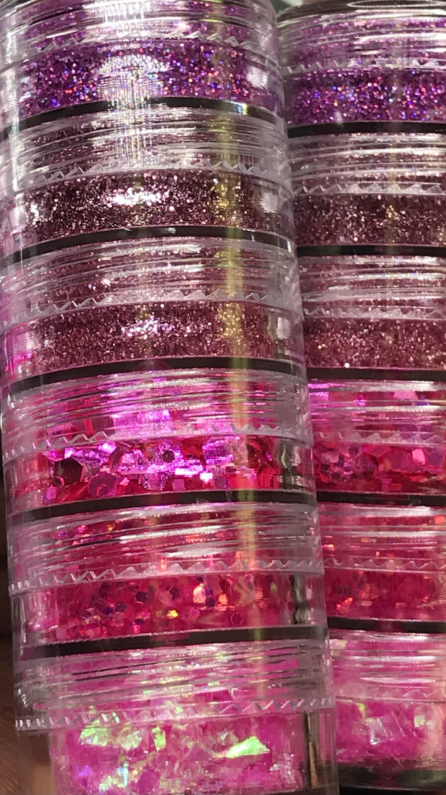 Holographic Rainbow RoseGold Pink Nail Hexagon Iridescent Shape Glitter Stack