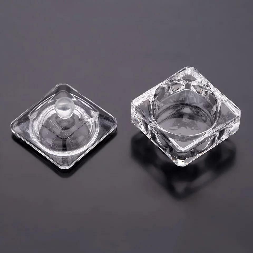 CRYSTAL GLASS DAPPEN DISH POT + LID CUP ACRYLIC LIQUID MONOMER NAILS POWDER UK