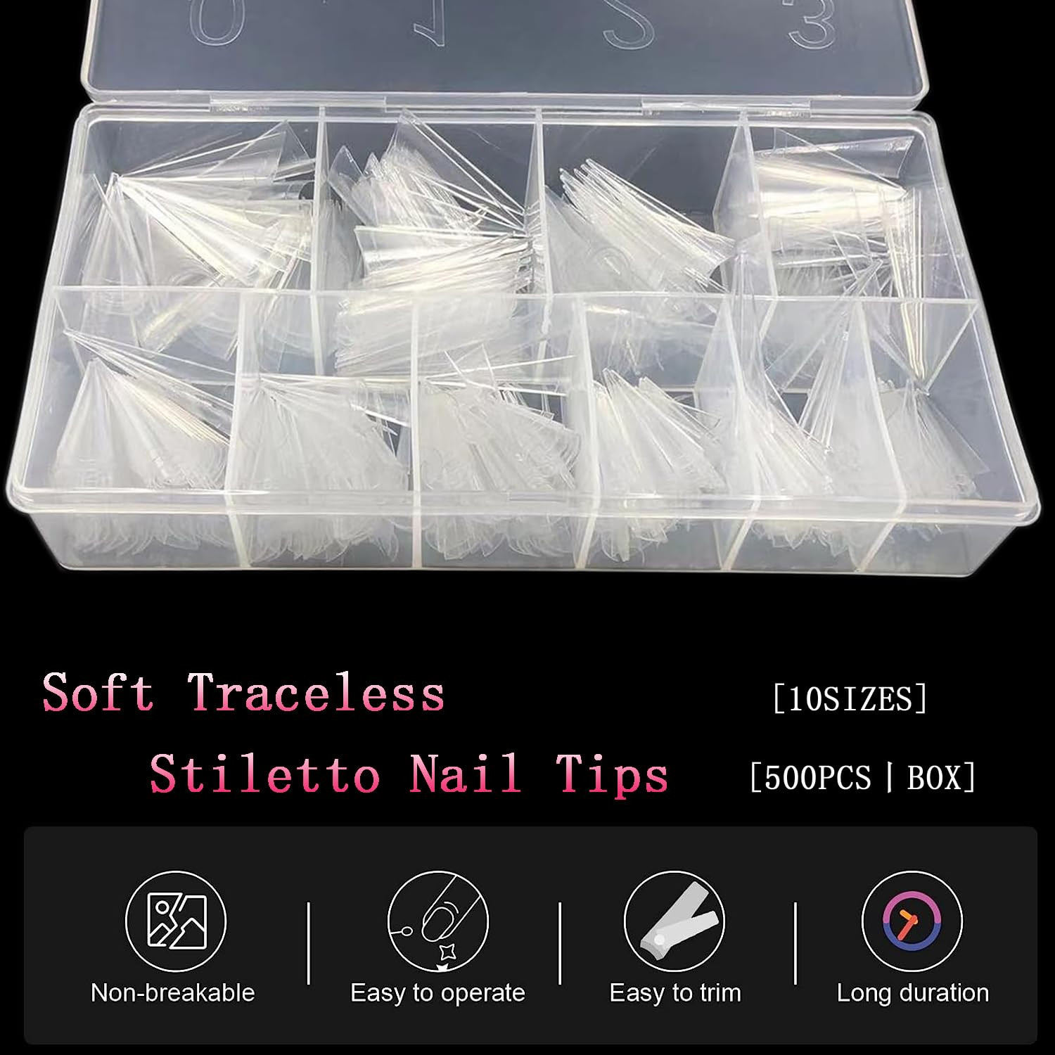 500PCS Stiletto Nail Tips Extra Long Nails Clear Nail Tips Half Cover XL Stilet