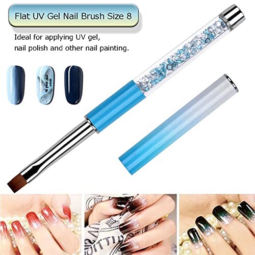 2Pcs Oval & Flat UV Gel Nail Brush Set Rhinestone Handle Professional Nail Art