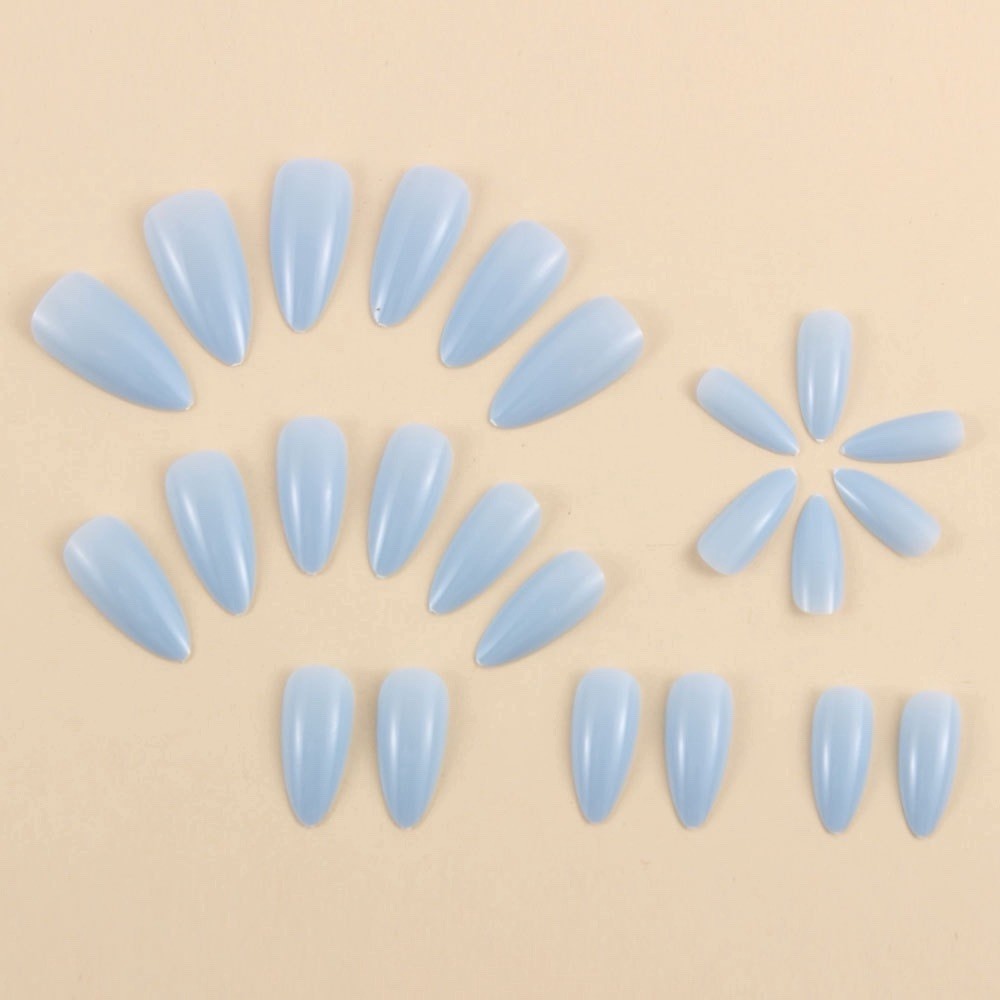 24pc Light Blue Press On Nails | Long Almond | Reusable with Tools