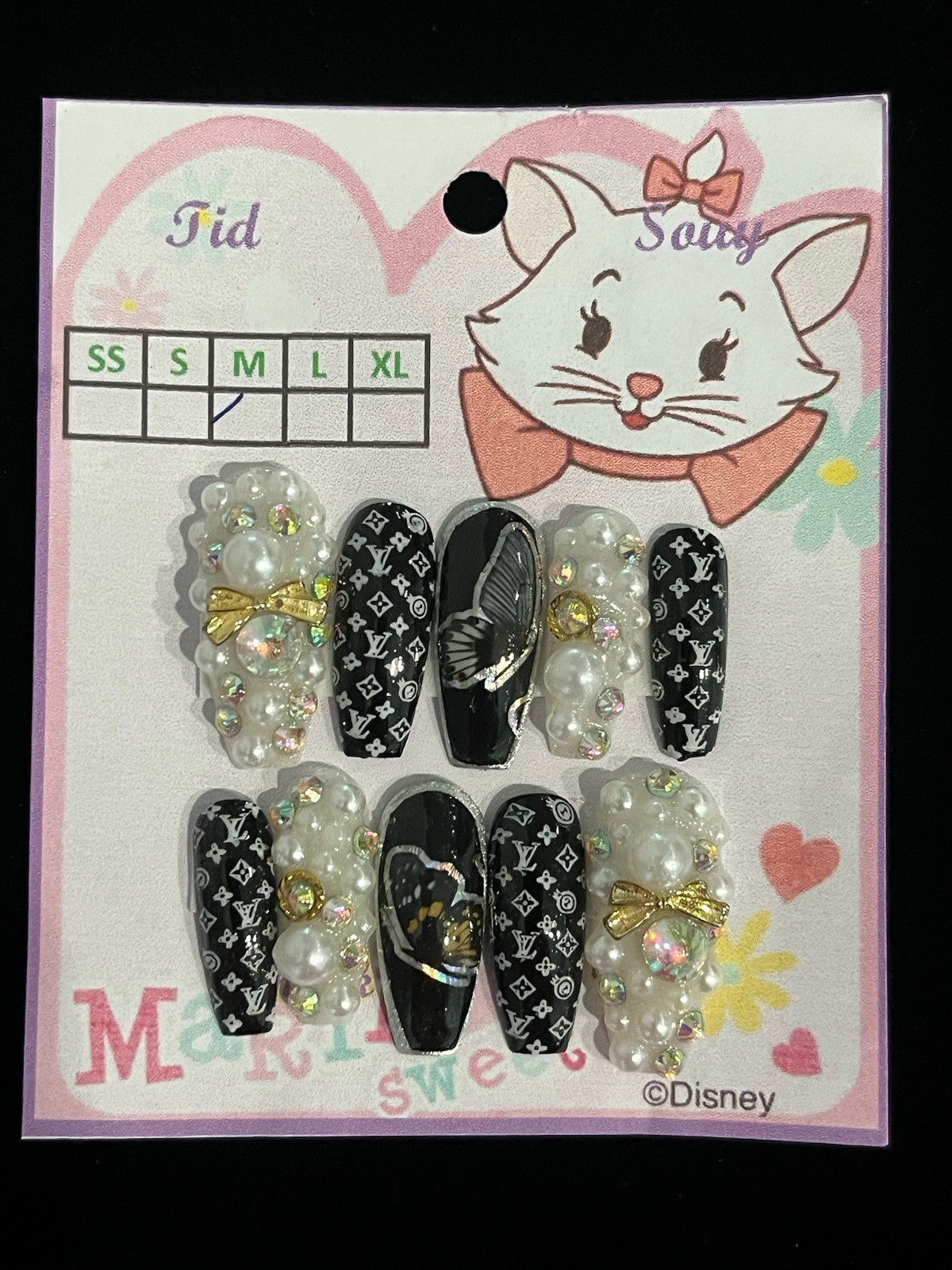 Nails Handmade press on nails hand painted 3D size M -Lot of 2 Sets