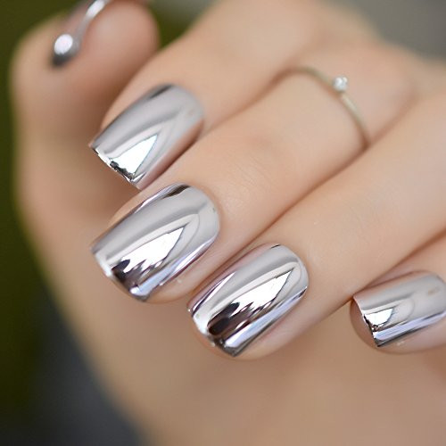 Shiny Punk Style Metallic Light Purple False Fake Nails Metal Plating N25