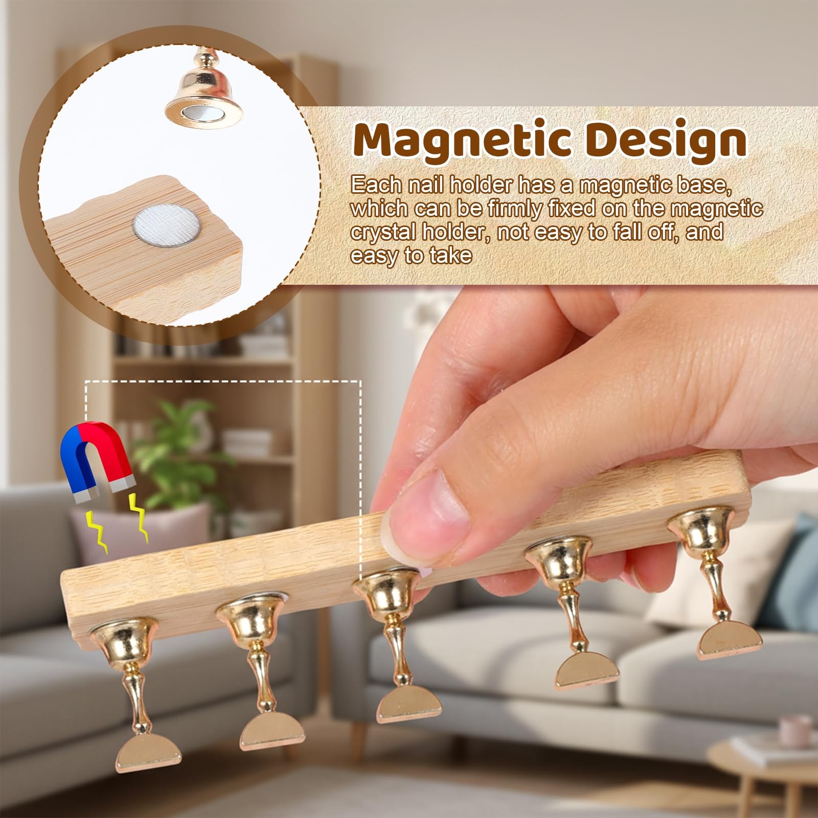 Wood Press on Nail Holder 2 Set, Nail Stand for Press on Magnetic Nails Tip H…