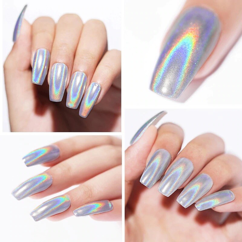 Unicorn Nail Holographic Powder Silver Rainbow Glitter Ultra Fine Sparkle Effect