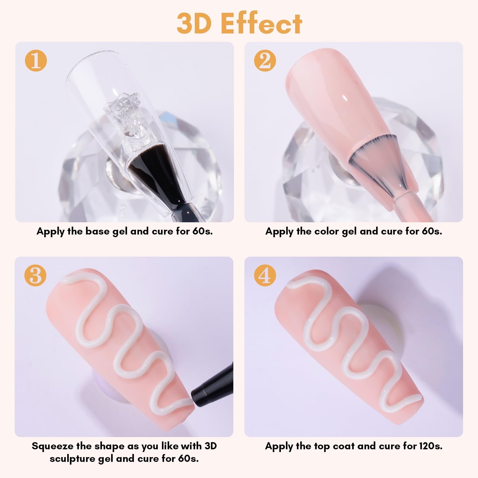 3D Gel Nail Art Set – White & Black Sculpting Molding Gel, No Wipe Embossed Poli