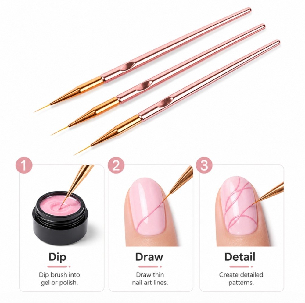 3 Pcs Nail Art Liner Brush Set – Precision Gel Polish Painting, Nail Design Pen