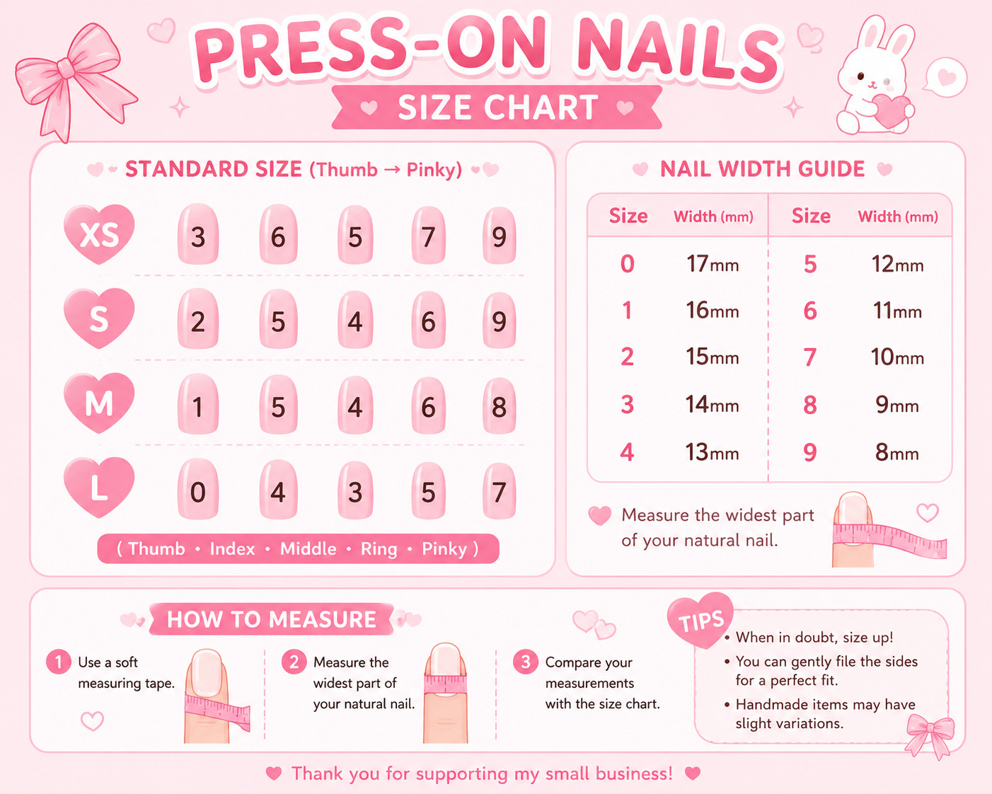 ALL SMALL SIZE | Handmade Press On Nails Full Set | Reusable
