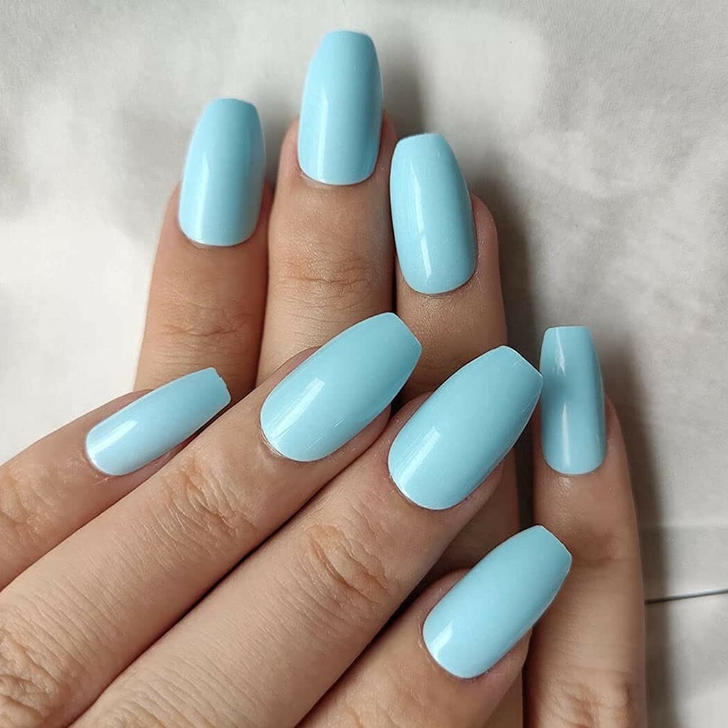 Glossy Press on Nails Long Coffin Fake Nails Tips Full Cover Ballerina Acrylic