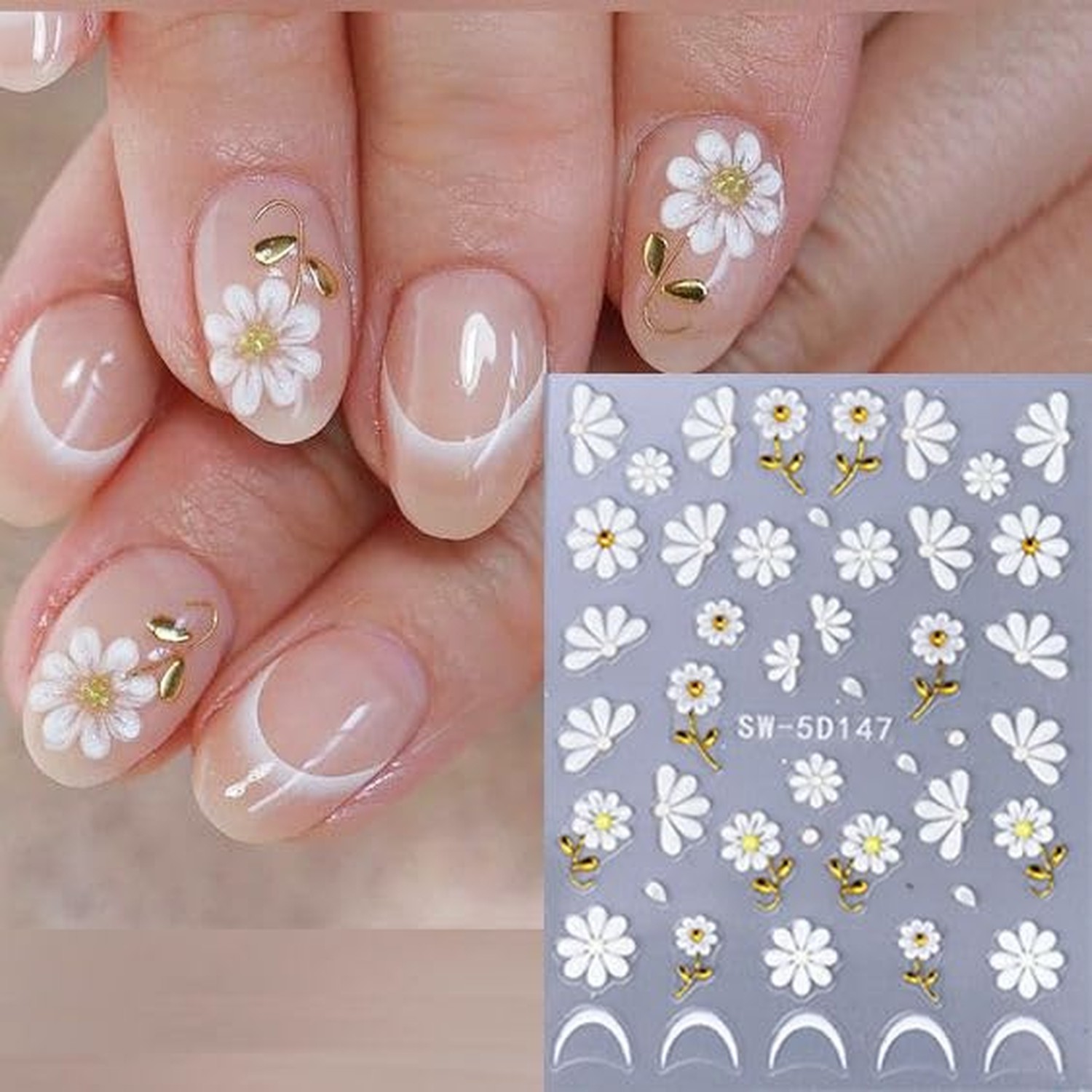 5D Embossed Flower Nail Art Stickers Self Adhesive Nail Decals Colorful Flowe…