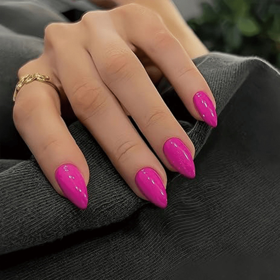 60pcs Stiletto Press on Nails, Hot Pink Solid Glossy Bright Color Fashion Nails