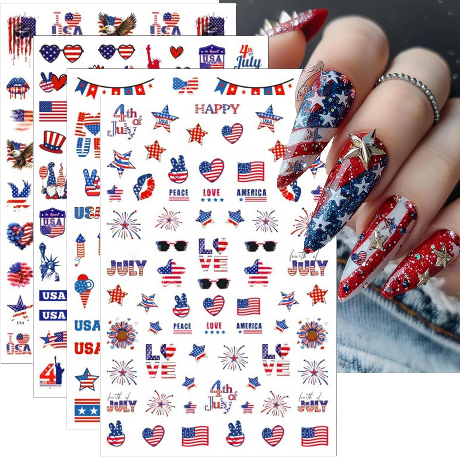 8PCS Line Nail Art Sticker Gold Silver Foil Nail Stickers Nail Art Supplies 3D M