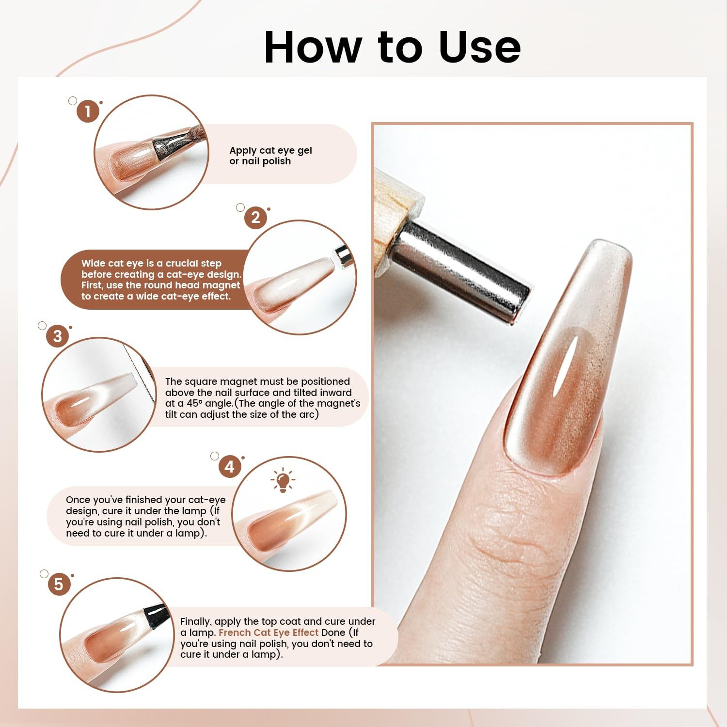 JODSONE 3-in-1 Cat Eye Magnet for Nails, Cylindrical & Square Magnets Brown