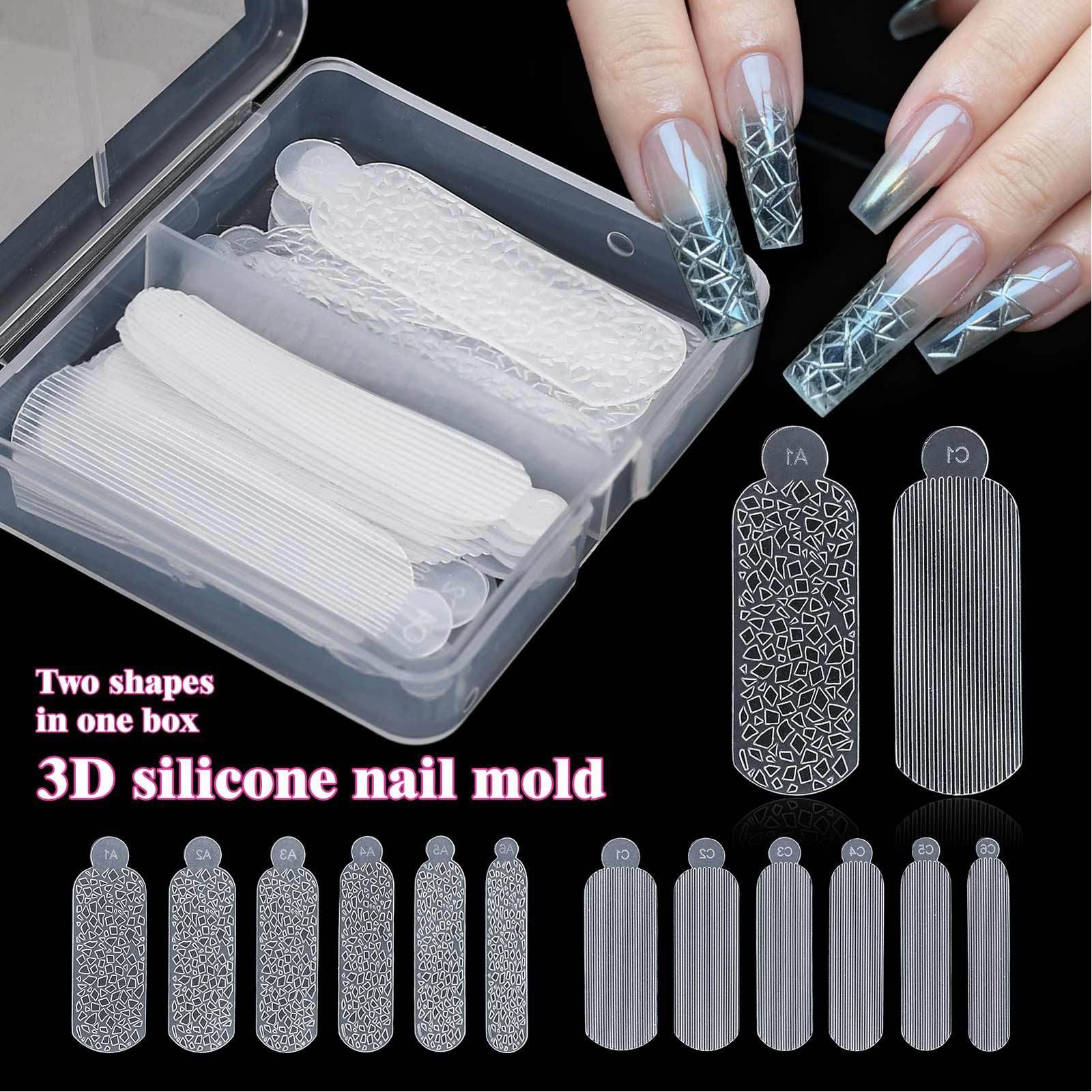1-24pcs 3D Nail Art Silicone Mold Reusable Stereo Printing For DIY