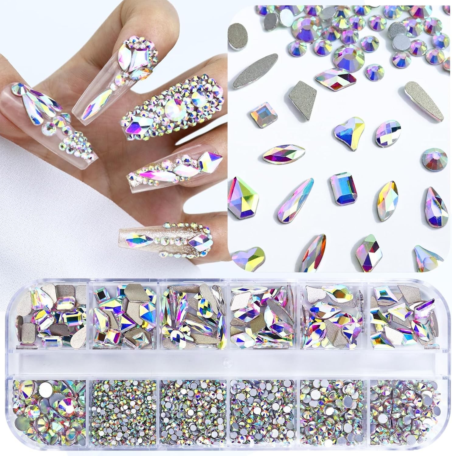 3200PCS Nail Art Rhinestones, Crystal Clear Flatback Rhinestones for Nails, Craf